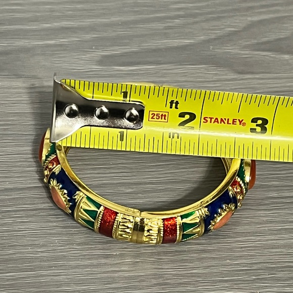 NWOT Gold & Enamel Hinged Bangle Bracelet with Stones, Green, Red, Blue, Salmon - Picture 6 of 8